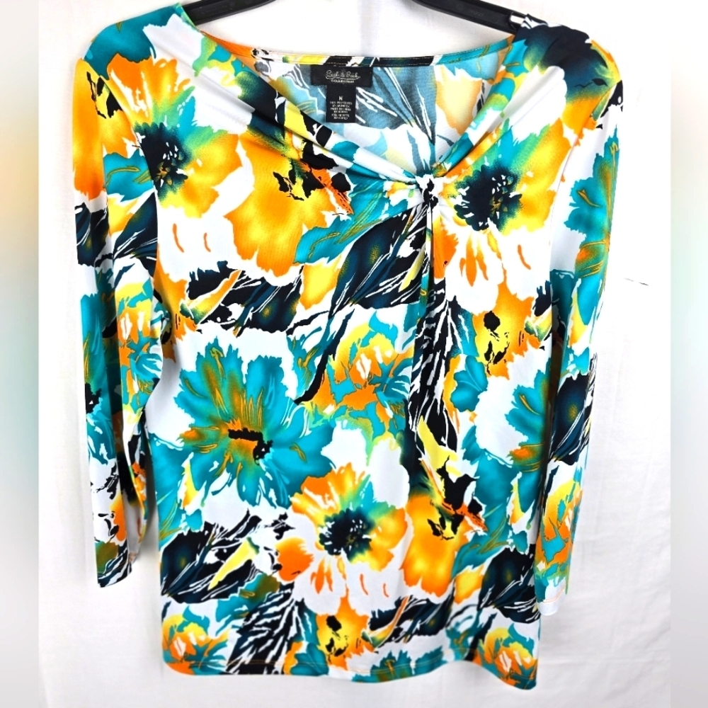Peck & Peck Multicolored Floral 3/4th Length Sleeves Shirt Sz M
